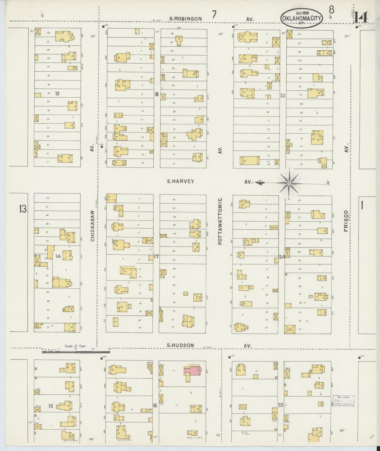 Sanborn Fire Insurance Map from Oklahoma City, Oklahoma County, Oklahoma (1898), Sheet #0014 - Complete Map Set gallery image, historic Sanborn map, vintage wall art, Oklahoma City Oklahoma