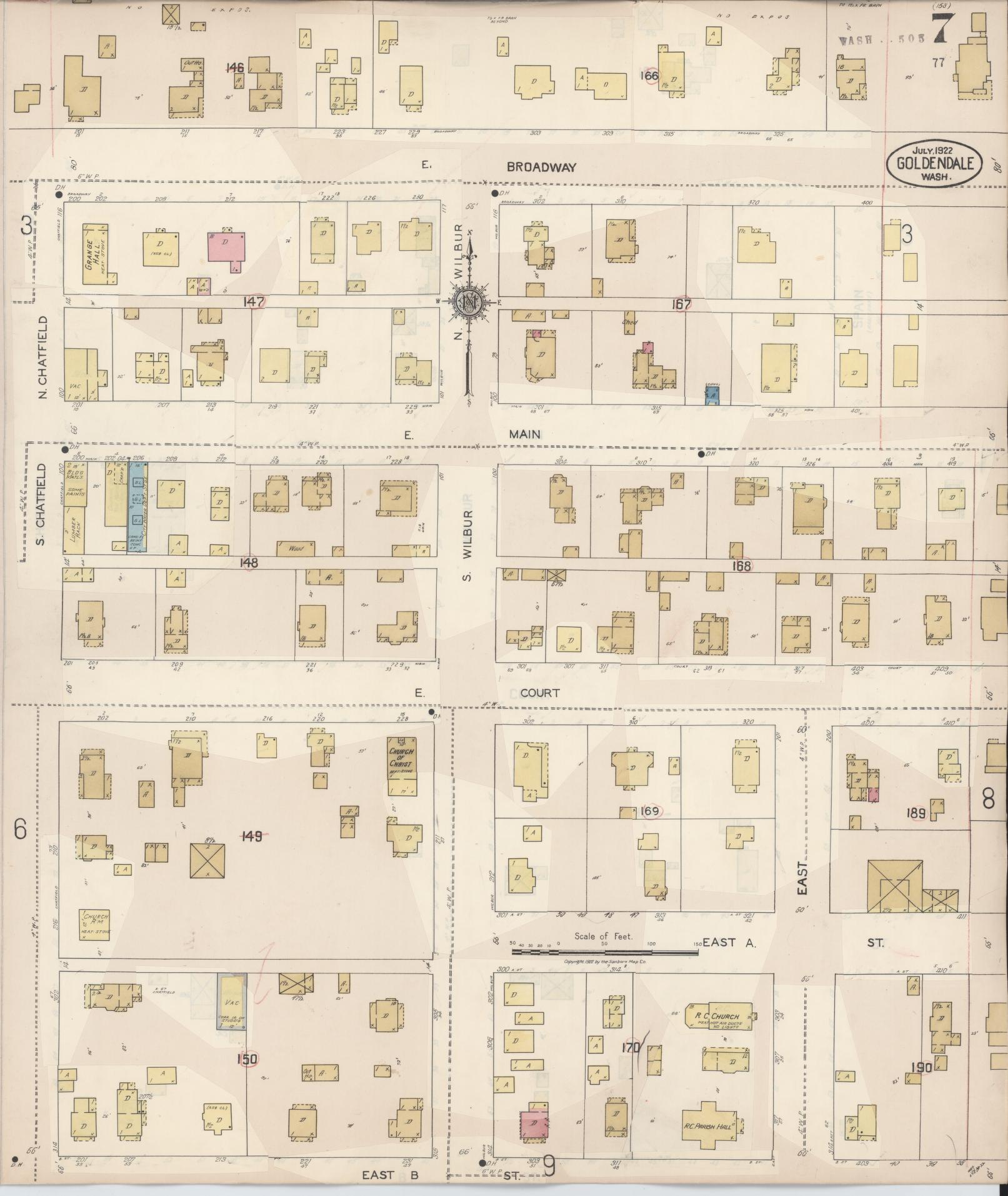 Sanborn Fire Insurance Map from Goldendale, Klickitat County, Washington (1941), Sheet #0007 - Historic Sanborn Fire Insurance Map Print, vintage old map wall art, antique decor, genealogy gift, Washington Washington map