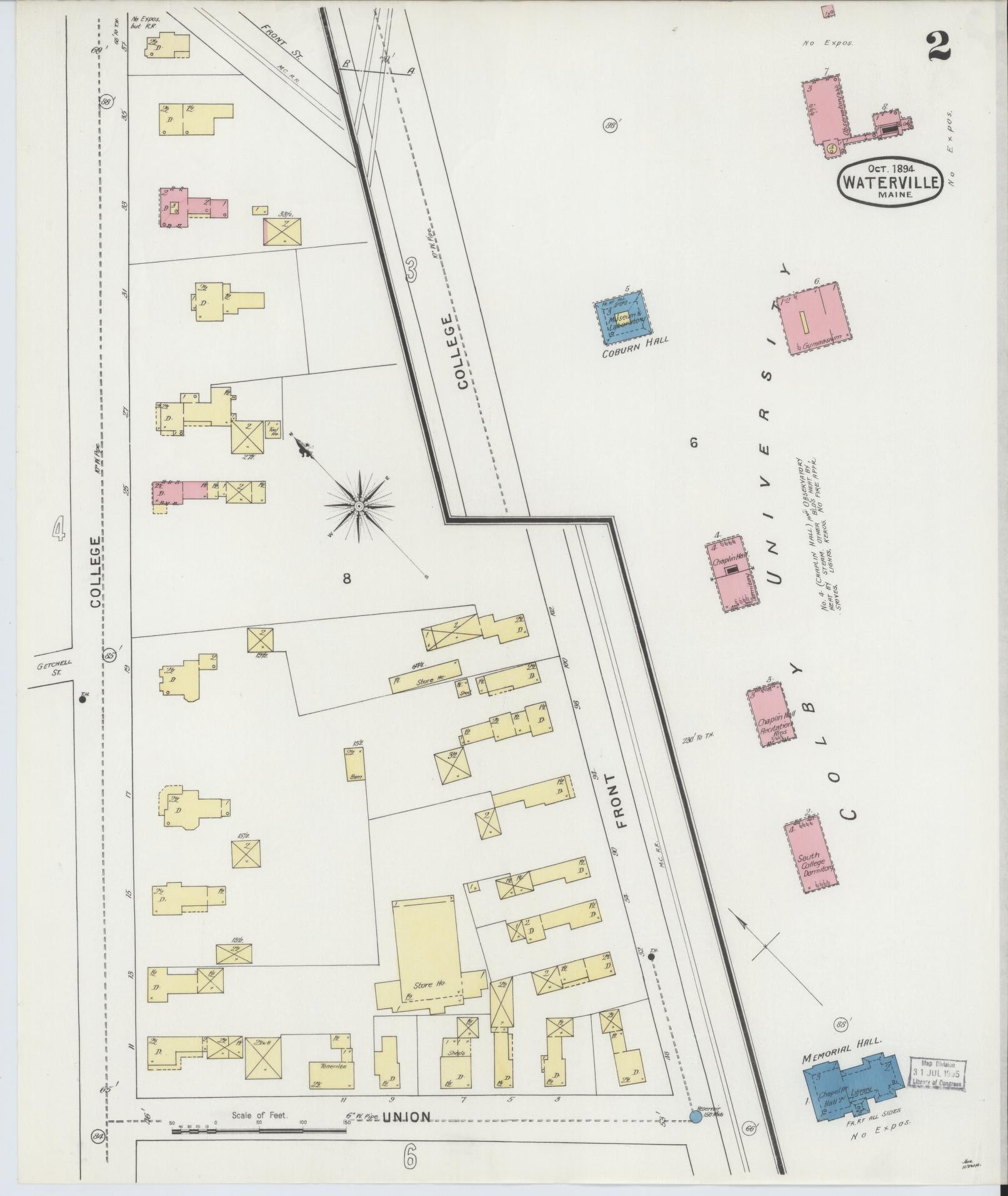 Sanborn Fire Insurance Map from Waterville, Kennebec County, Maine (1894), Sheet #0002 - Historic Sanborn Fire Insurance Map Print, vintage old map wall art, antique decor, genealogy gift, Maine Maine map