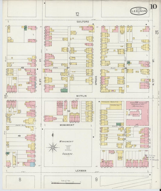 Sanborn Fire Insurance Map from Lebanon, Lebanon County, Pennsylvania (1896), Sheet #0010 - Historic Sanborn Fire Insurance Map Print, vintage old map wall art, antique decor, genealogy gift, Pennsylvania Pennsylvania map