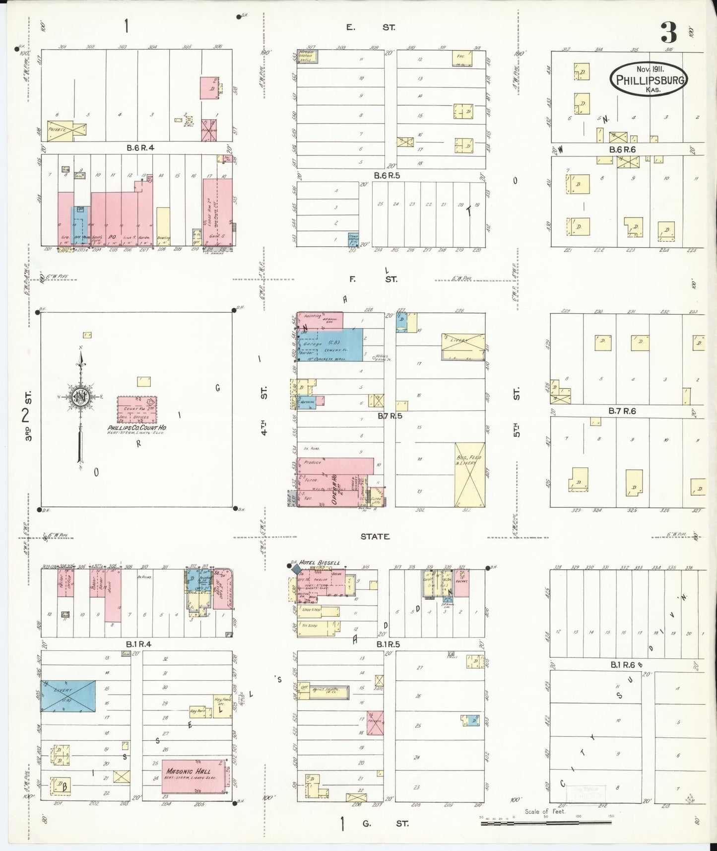 Sanborn Fire Insurance Map from Phillipsburg, Phillips County, Kansas (1911), Sheet #0003 - Complete Map Set gallery image, historic Sanborn map, vintage wall art, Kansas Kansas
