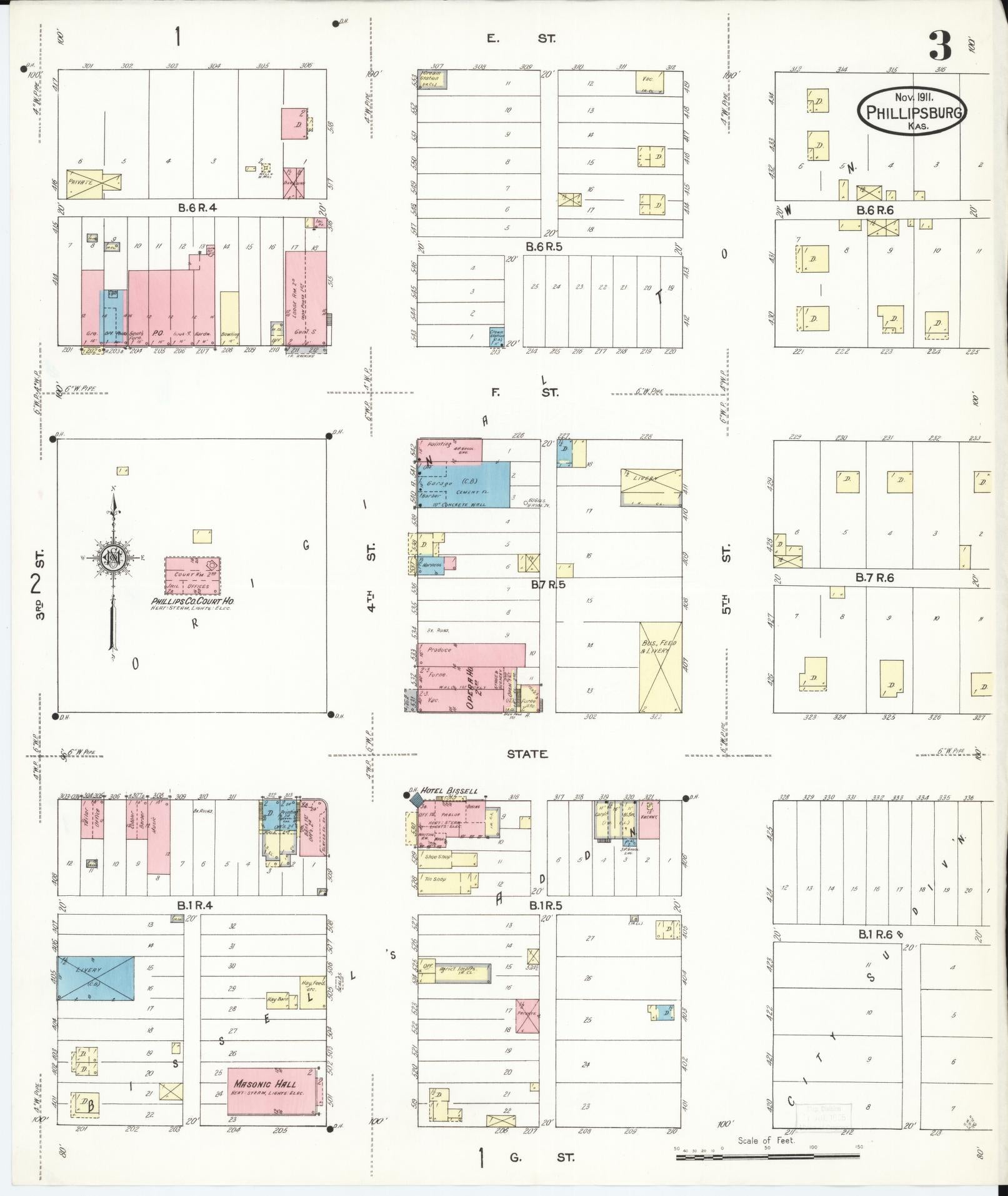 Sanborn Fire Insurance Map from Phillipsburg, Phillips County, Kansas (1911), Sheet #0003 - Complete Map Set gallery image, historic Sanborn map, vintage wall art, Kansas Kansas