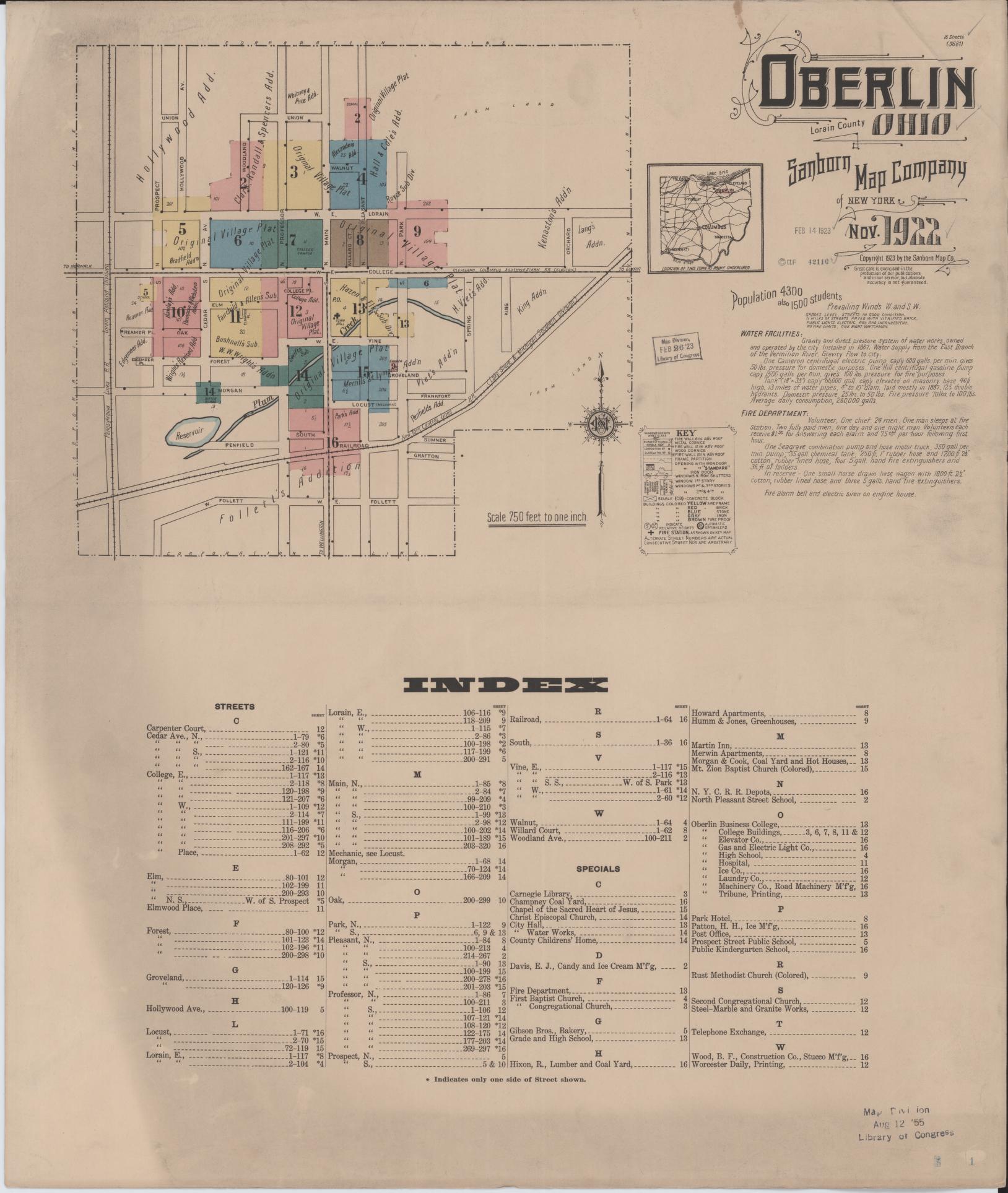 Sanborn Fire Insurance Map from Oberlin, Lorain County, Ohio (1922), Sheet #0001 - Complete Map Set gallery image, historic Sanborn map, vintage wall art, Ohio Ohio