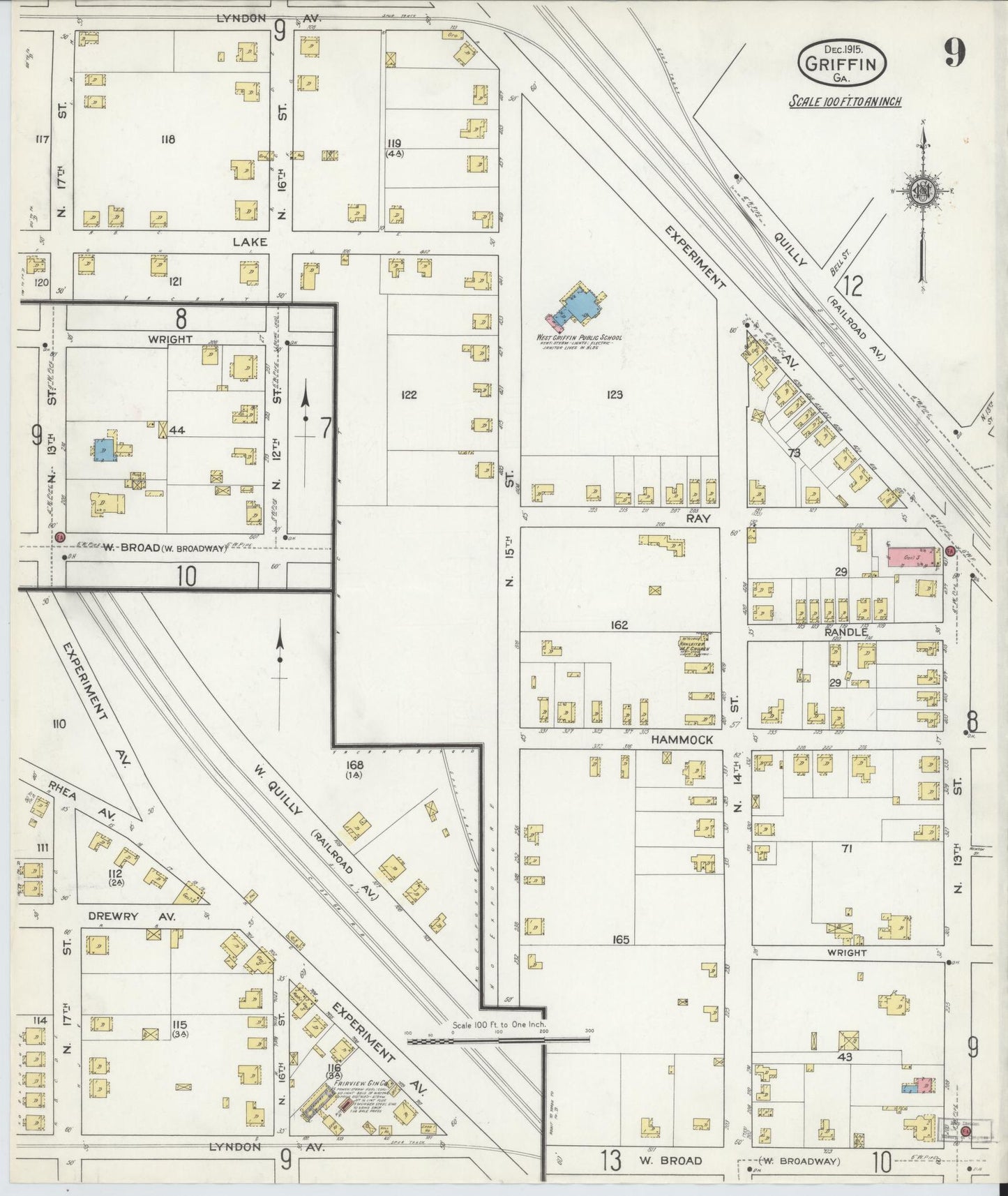 Sanborn Fire Insurance Map from Griffin, Spalding County, Georgia (1915), Sheet #0009 - Complete Map Set gallery image, historic Sanborn map, vintage wall art, Georgia Georgia