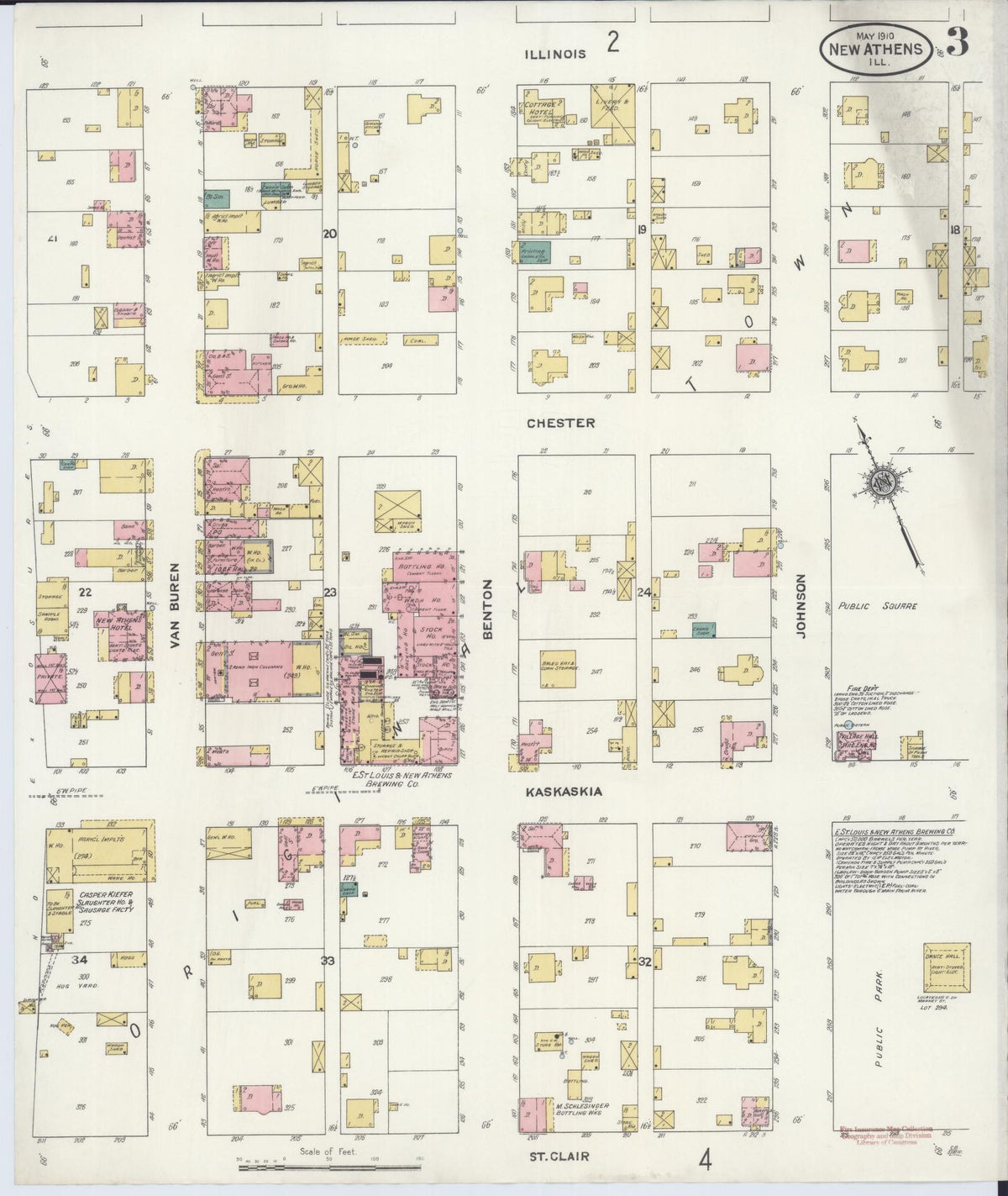 Sanborn Fire Insurance Map from New Athens, Saint Clair County, Illinois (1910), Sheet #0003 - Complete Map Set gallery image, historic Sanborn map, vintage wall art, Illinois Illinois