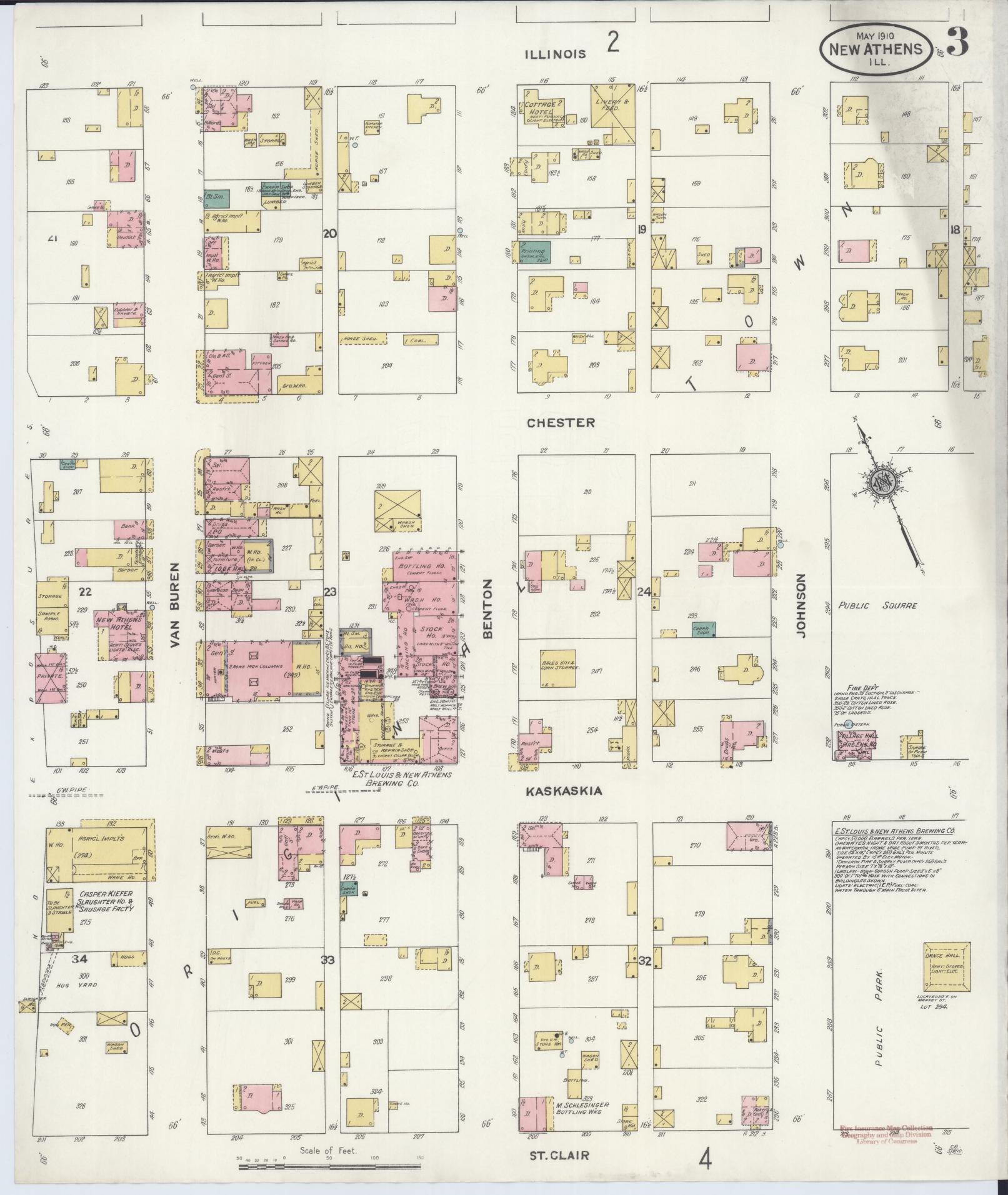 Sanborn Fire Insurance Map from New Athens, Saint Clair County, Illinois (1910), Sheet #0003 - Complete Map Set gallery image, historic Sanborn map, vintage wall art, Illinois Illinois