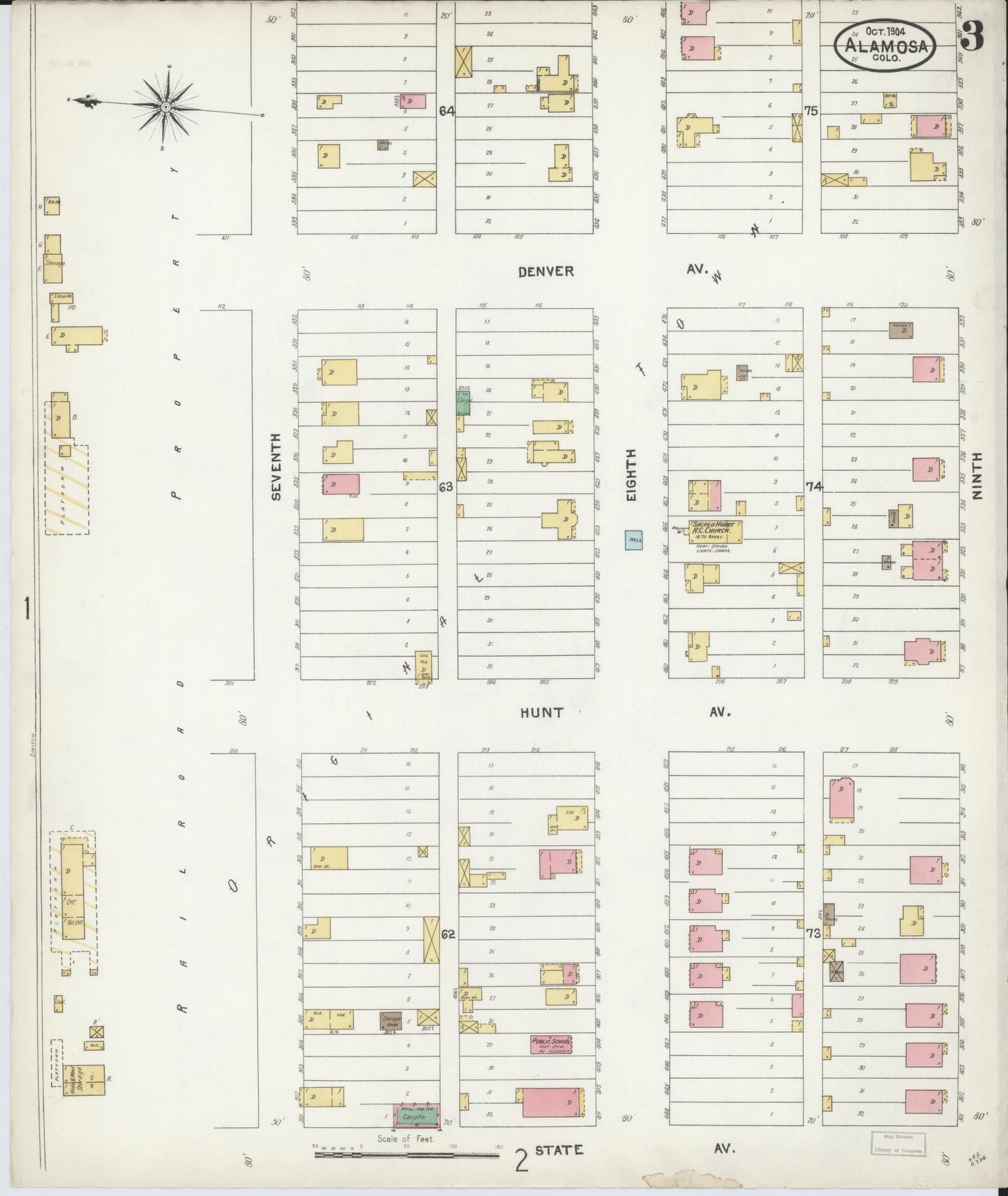 Sanborn Fire Insurance Map from Alamosa, Alamosa County, Colorado (1904), Sheet #0003 - Historic Sanborn Fire Insurance Map Print, vintage old map wall art, antique decor, genealogy gift, Colorado Colorado map