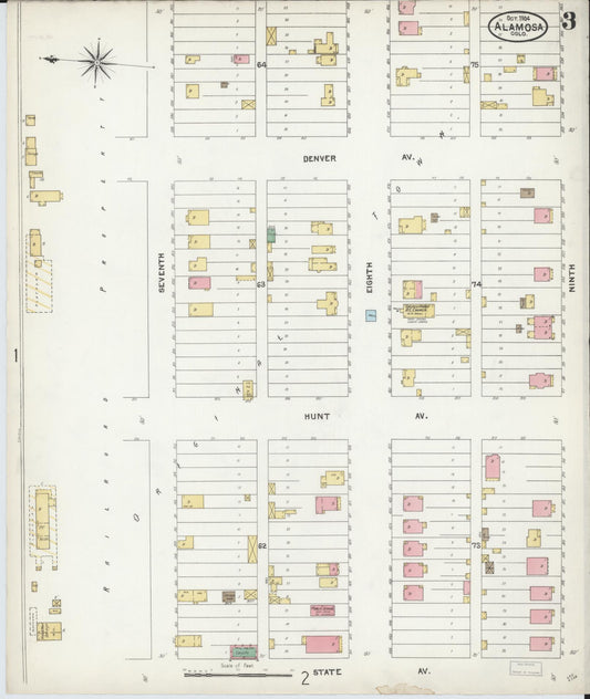 Sanborn Fire Insurance Map from Alamosa, Alamosa County, Colorado (1904), Sheet #0003 - Historic Sanborn Fire Insurance Map Print, vintage old map wall art, antique decor, genealogy gift, Colorado Colorado map