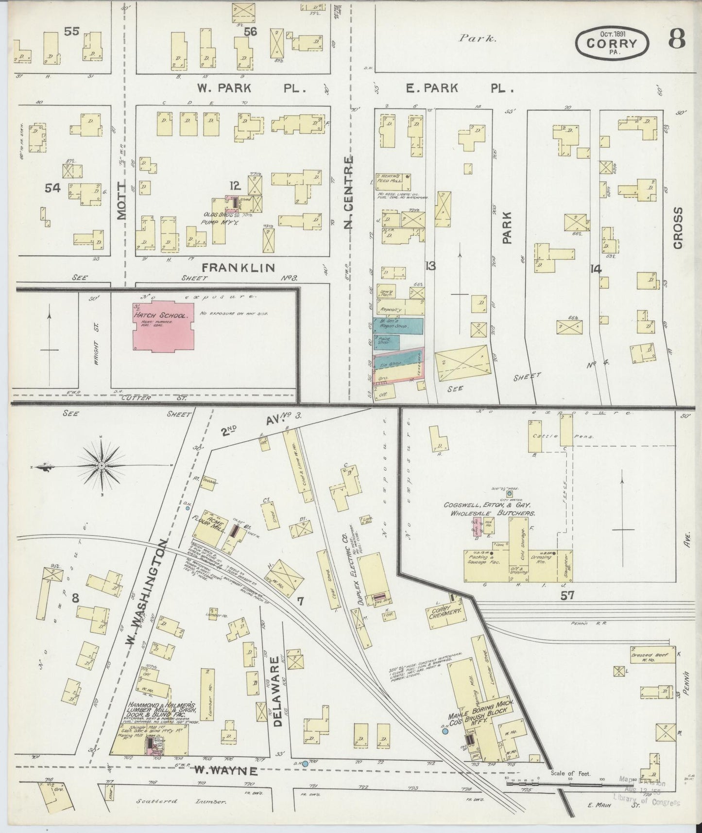 Sanborn Fire Insurance Map from Corry, Erie County, Pennsylvania (1891), Sheet #0008 - Historic Sanborn Fire Insurance Map Print, vintage old map wall art, antique decor, genealogy gift, Pennsylvania Pennsylvania map