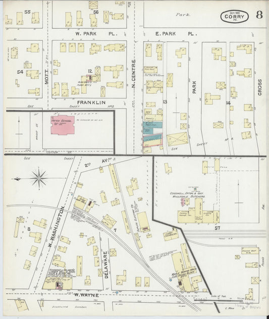 Sanborn Fire Insurance Map from Corry, Erie County, Pennsylvania (1891), Sheet #0008 - Historic Sanborn Fire Insurance Map Print, vintage old map wall art, antique decor, genealogy gift, Pennsylvania Pennsylvania map