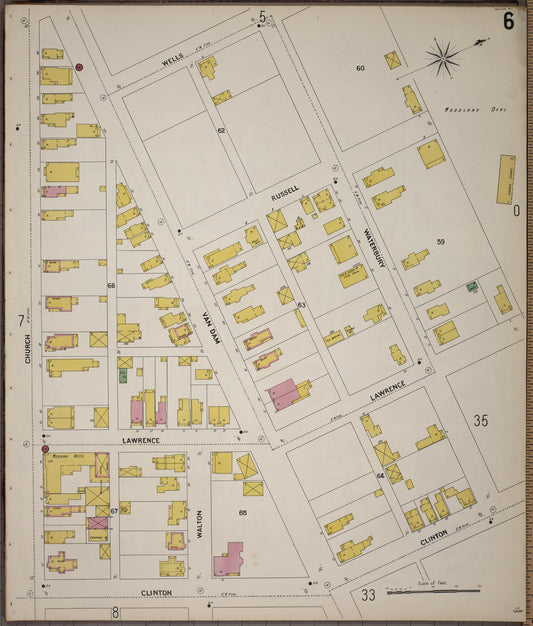 Sanborn Fire Insurance Map from Saratoga, Saratoga County, New York (1900), Sheet #0006 - Historic Sanborn Fire Insurance Map Print, vintage old map wall art, antique decor, genealogy gift, New York New York map