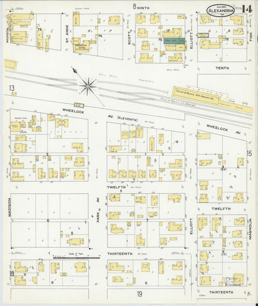 Sanborn Fire Insurance Map from Alexandria, Rapides Parish, Louisiana (1909), Sheet #0014 - Historic Sanborn Fire Insurance Map Print, vintage old map wall art, antique decor, genealogy gift, Louisiana Louisiana map