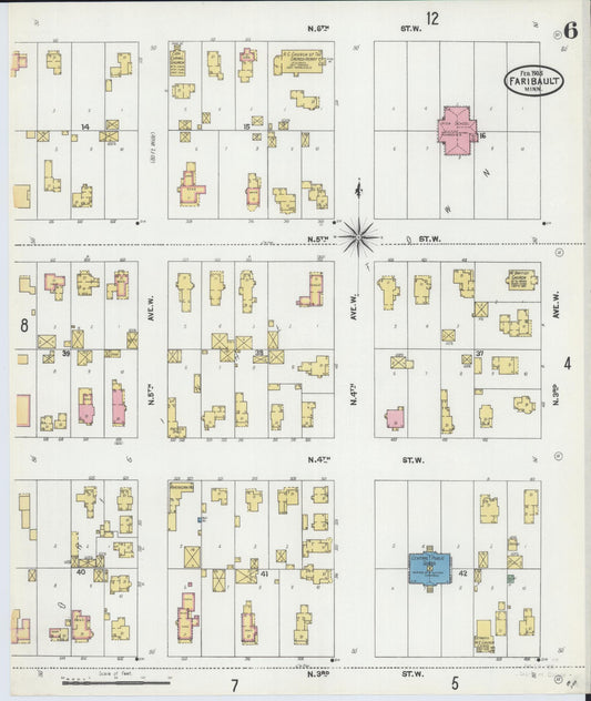 Sanborn Fire Insurance Map from Faribault, Rice County, Minnesota (1905), Sheet #0006 - Historic Sanborn Fire Insurance Map Print, vintage old map wall art, antique decor, genealogy gift, Minnesota Minnesota map