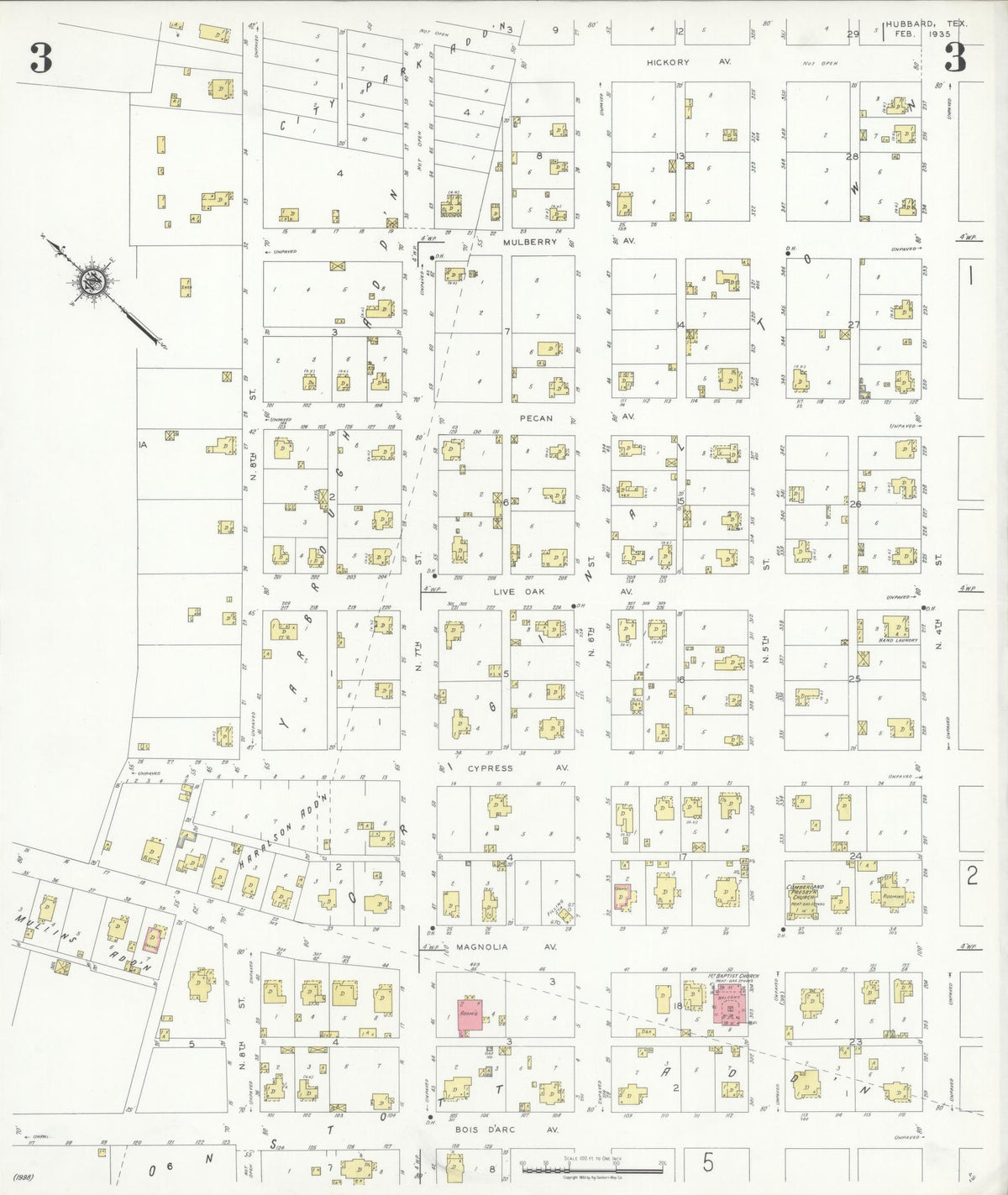 Sanborn Fire Insurance Map from Hubbard, Hill County, Texas (1935), Sheet #0003 - Complete Map Set gallery image, historic Sanborn map, vintage wall art, Texas Texas