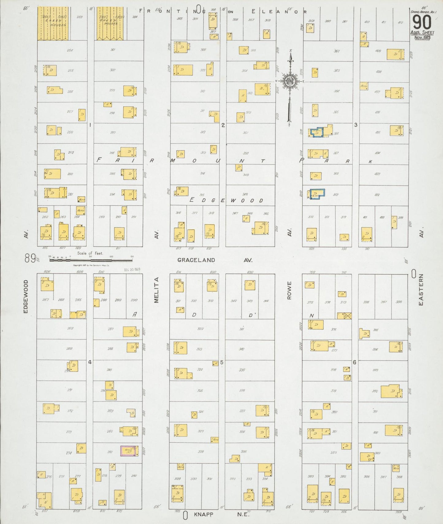 Sanborn Fire Insurance Map from Grand Rapids, Kent County, Michigan (1923), Sheet #0090 - Complete Map Set gallery image, historic Sanborn map, vintage wall art, Michigan Michigan