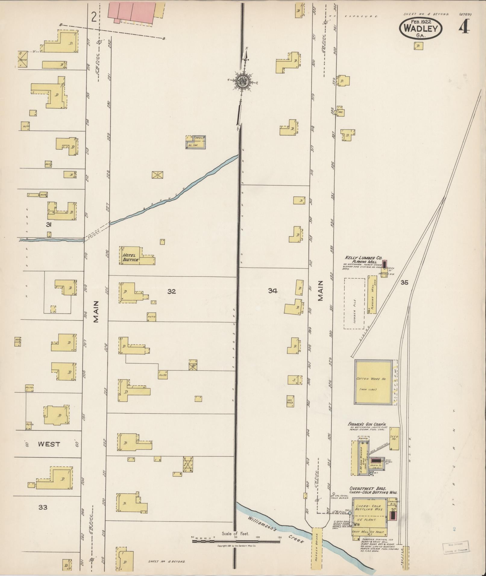 Sanborn Fire Insurance Map from Wadley, Jefferson County, Georgia (1922), Sheet #0004 - Complete Map Set gallery image, historic Sanborn map, vintage wall art, Georgia Georgia