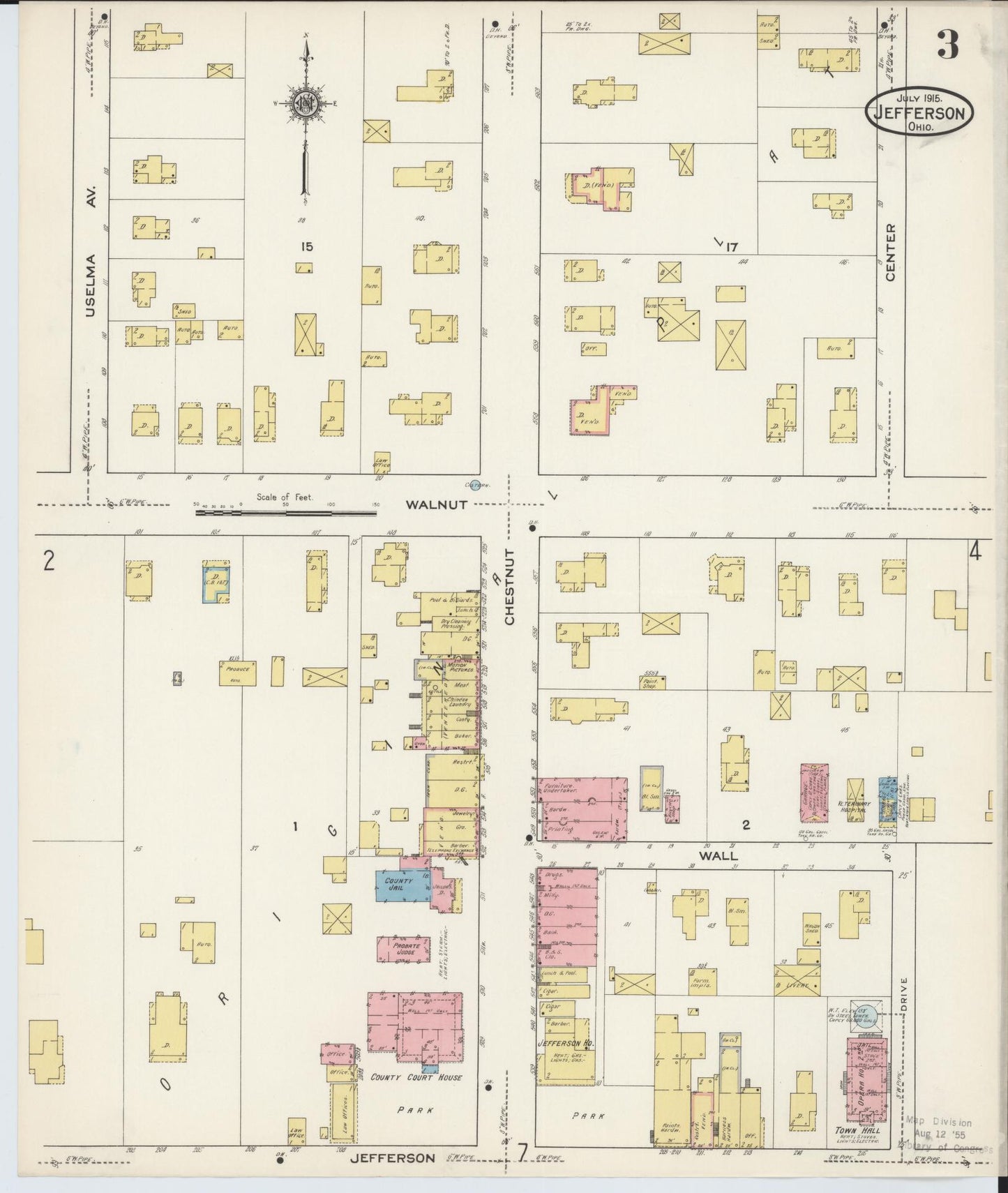 Sanborn Fire Insurance Map from Jefferson, Ashtabula County, Ohio (1915), Sheet #0003 - Historic Sanborn Fire Insurance Map Print, vintage old map wall art, antique decor, genealogy gift, Ohio Ohio map