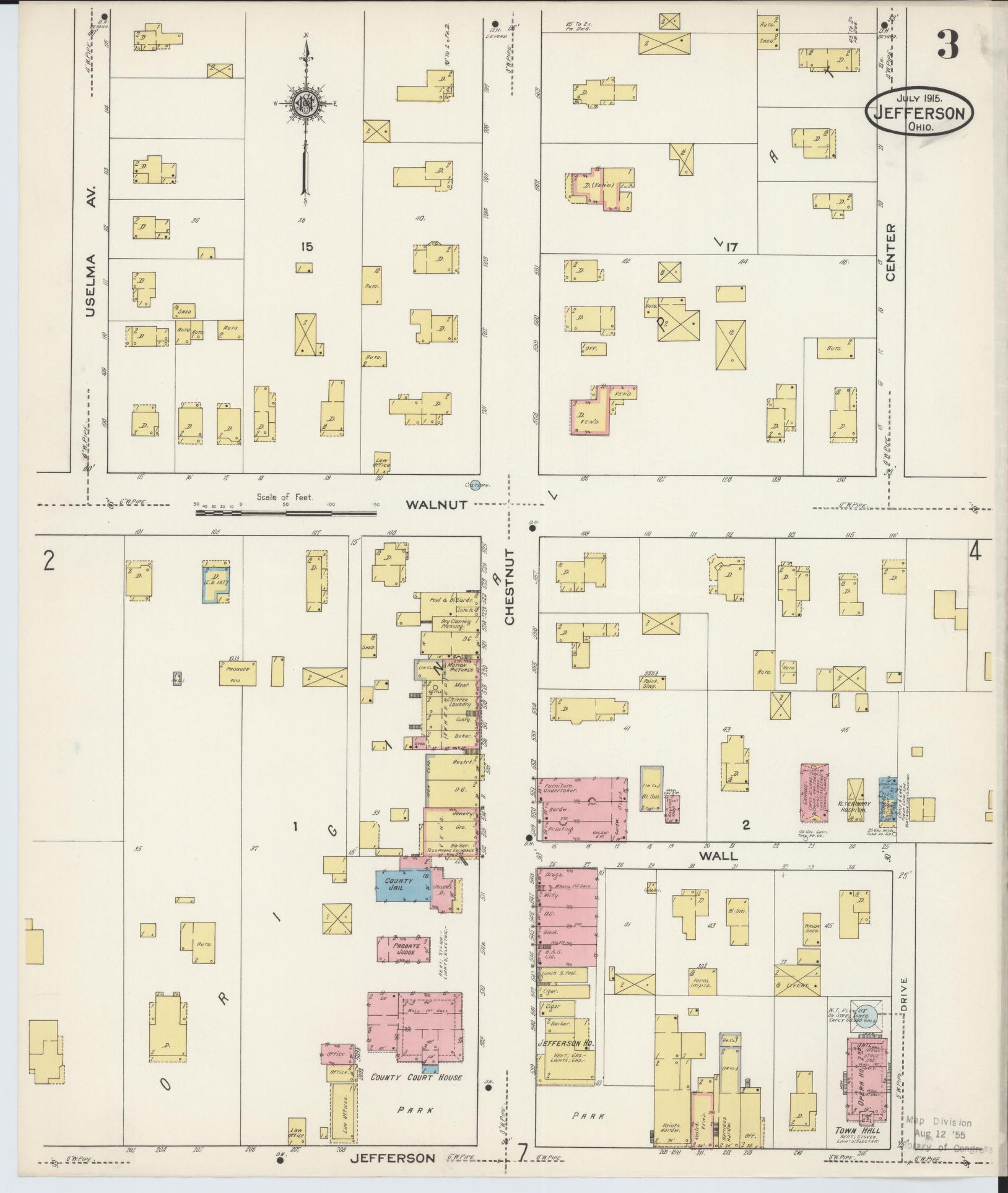 Sanborn Fire Insurance Map from Jefferson, Ashtabula County, Ohio (1915), Sheet #0003 - Historic Sanborn Fire Insurance Map Print, vintage old map wall art, antique decor, genealogy gift, Ohio Ohio map