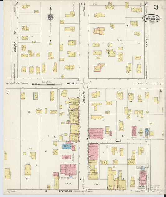 Sanborn Fire Insurance Map from Jefferson, Ashtabula County, Ohio (1915), Sheet #0003 - Historic Sanborn Fire Insurance Map Print, vintage old map wall art, antique decor, genealogy gift, Ohio Ohio map