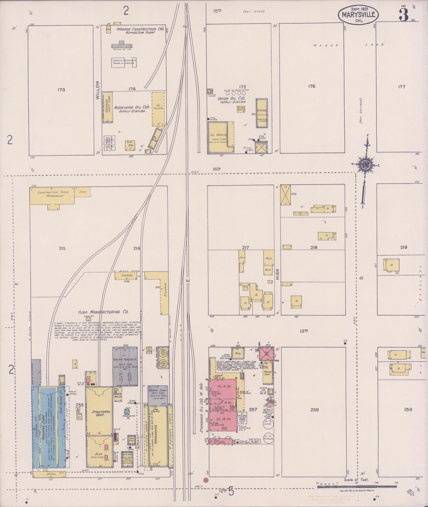 Sanborn Fire Insurance Map from Marysville, Yuba County, California (1921), Sheet #0003 - Historic Sanborn Fire Insurance Map Print, vintage old map wall art, antique decor, genealogy gift, California California map