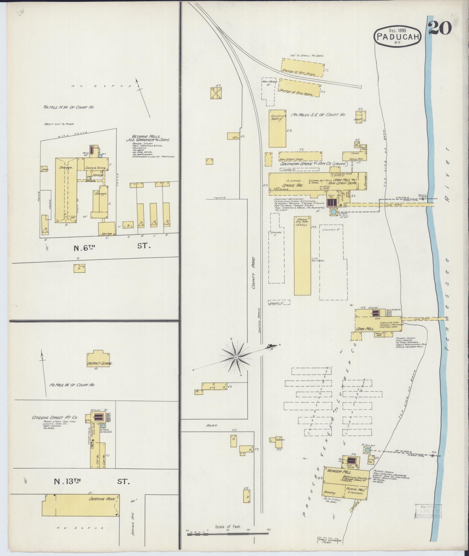 Sanborn Fire Insurance Map from Paducah, Mccraken County, Kentucky (1893), Sheet #0020 - Complete Map Set gallery image, historic Sanborn map, vintage wall art, Kentucky Kentucky