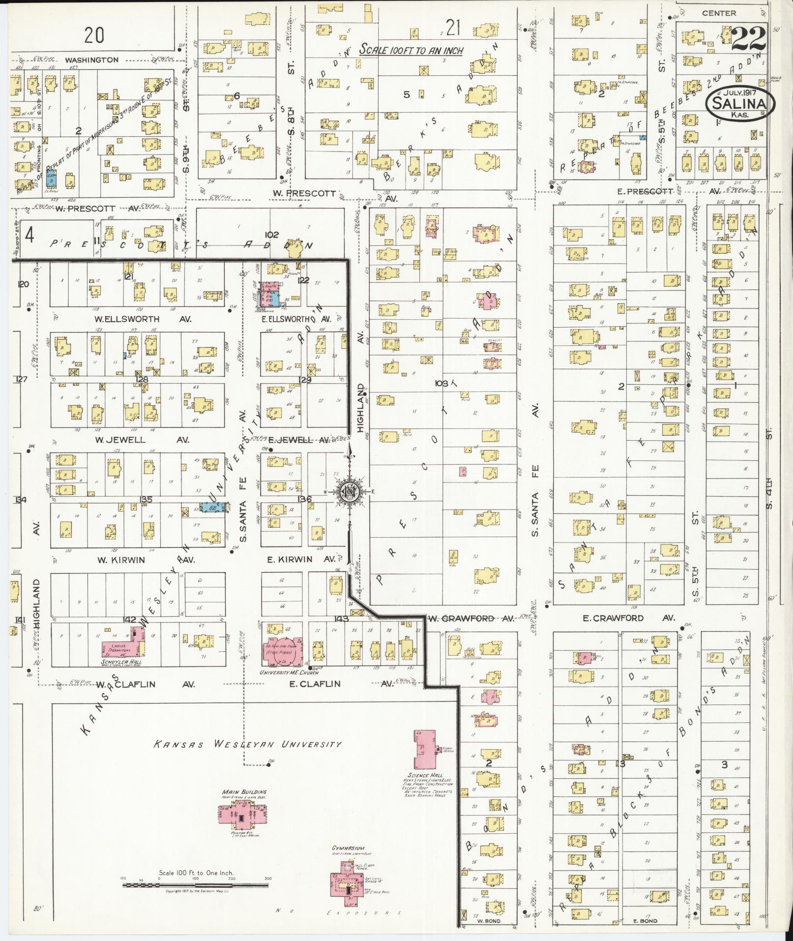 Sanborn Fire Insurance Map from Salina, Saline County, Kansas (1917), Sheet #0022 - Complete Map Set gallery image, historic Sanborn map, vintage wall art, Kansas Kansas