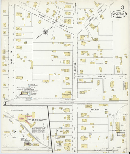 Sanborn Fire Insurance Map from Cape May Court House, Cape May County, New Jersey (1912), Sheet #0003 - Historic Sanborn Fire Insurance Map Print, vintage old map wall art, antique decor, genealogy gift, New Jersey New Jersey map