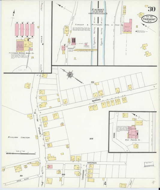 Sanborn Fire Insurance Map from Fairmont, Marion County, West Virginia (1912), Sheet #0030 - Historic Sanborn Fire Insurance Map Print, vintage old map wall art, antique decor, genealogy gift, West Virginia West Virginia map
