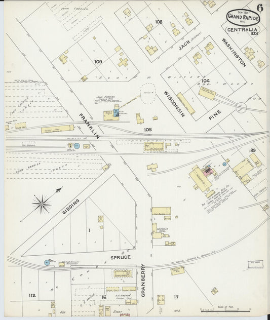 Sanborn Fire Insurance Map from Grand Rapids, Wood County, Wisconsin (1891), Sheet #0006 - Historic Sanborn Fire Insurance Map Print, vintage old map wall art, antique decor, genealogy gift, Wisconsin Wisconsin map