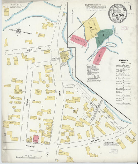 Sanborn Fire Insurance Map from Clinton, Kennebec County, Maine (1911), Sheet #0001 - Complete Map Set gallery image, historic Sanborn map, vintage wall art, Maine Maine