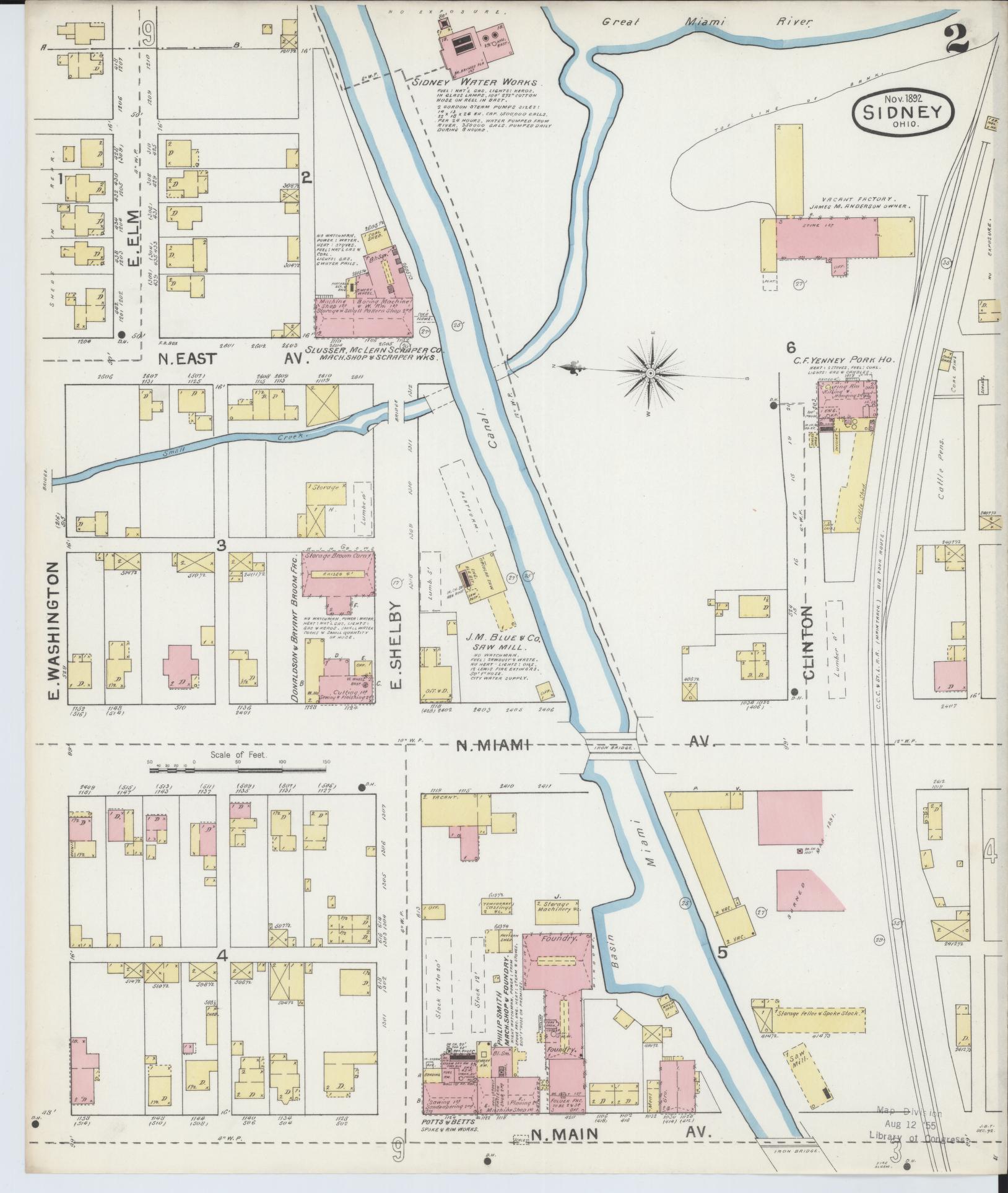 Sanborn Fire Insurance Map from Sidney, Shelby County, Ohio (1892), Sheet #0002 - Historic Sanborn Fire Insurance Map Print, vintage old map wall art, antique decor, genealogy gift, Ohio Ohio map
