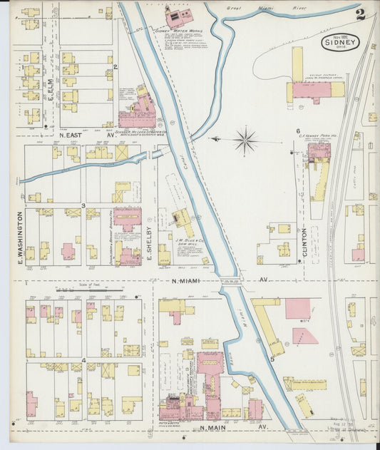 Sanborn Fire Insurance Map from Sidney, Shelby County, Ohio (1892), Sheet #0002 - Historic Sanborn Fire Insurance Map Print, vintage old map wall art, antique decor, genealogy gift, Ohio Ohio map