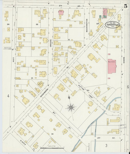 Sanborn Fire Insurance Map from Greenville, Pitt County, North Carolina (1905), Sheet #0005 - Historic Sanborn Fire Insurance Map Print, vintage old map wall art, antique decor, genealogy gift, North Carolina North Carolina map