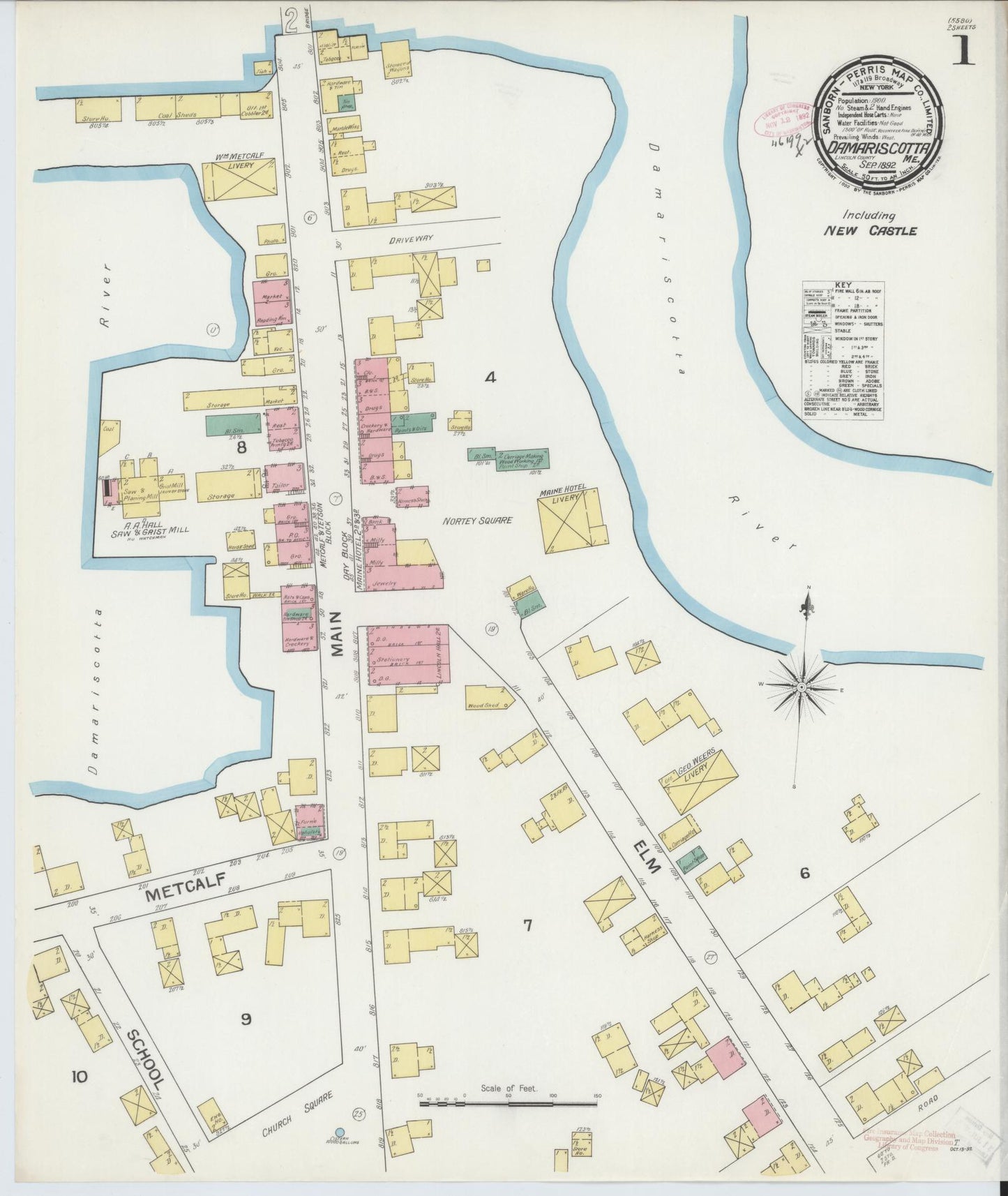 Sanborn Fire Insurance Map from Damariscotta, Lincoln County, Maine. (1892) – Historic Sanborn Fire Insurance Map Print
