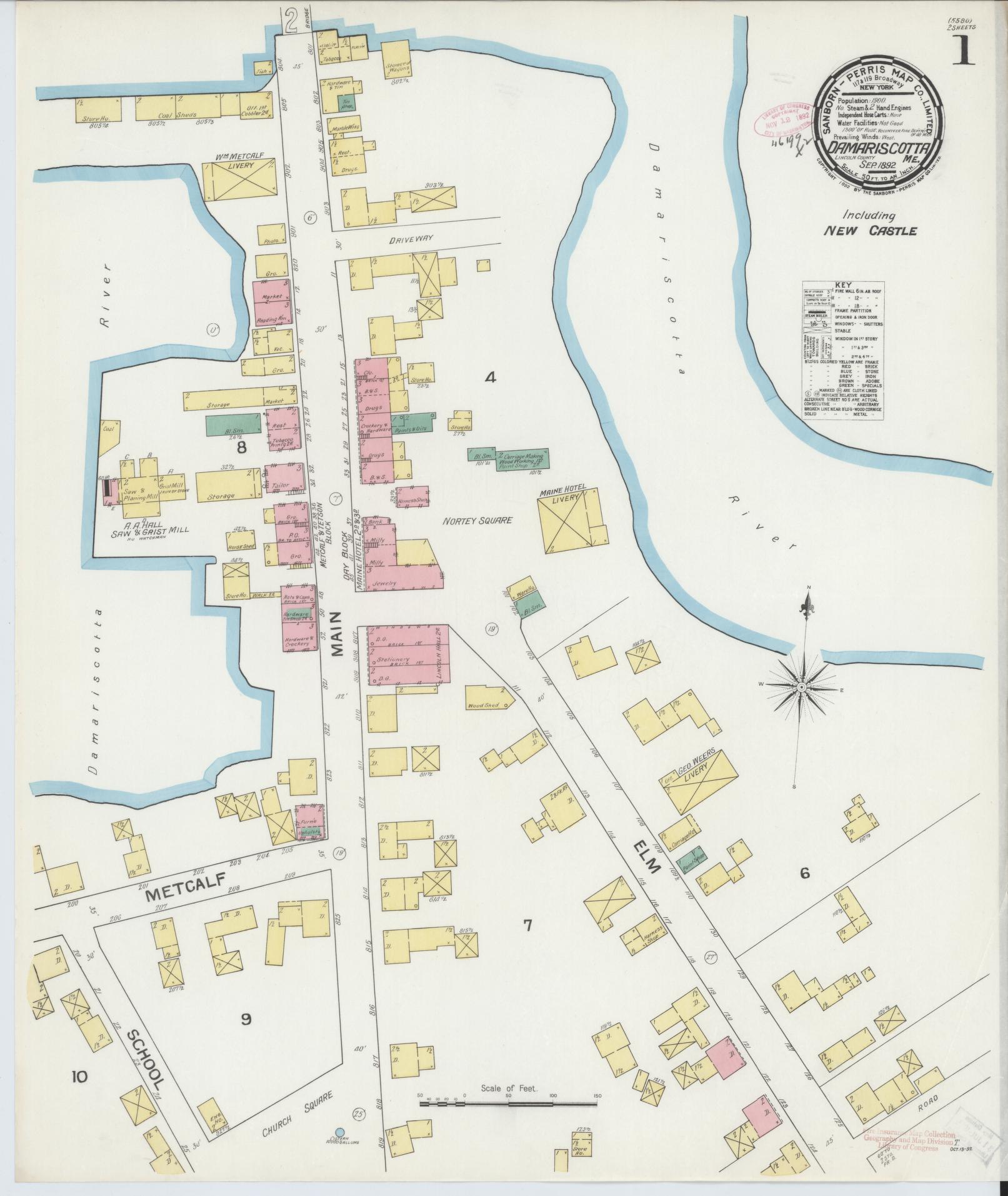 Sanborn Fire Insurance Map from Damariscotta, Lincoln County, Maine. (1892) – Historic Sanborn Fire Insurance Map Print