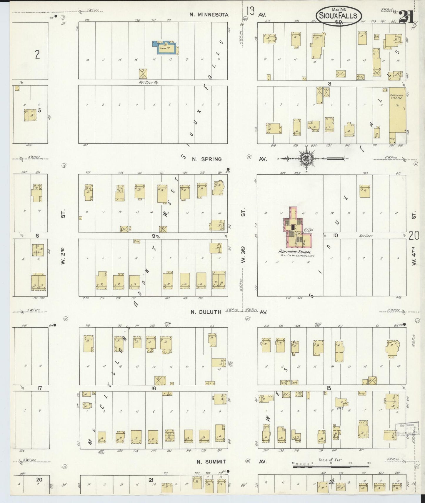 Sanborn Fire Insurance Map from Sioux Falls, Minnehaha County, South Dakota (1916), Sheet #0021 - Complete Map Set gallery image, historic Sanborn map, vintage wall art, South Dakota South Dakota