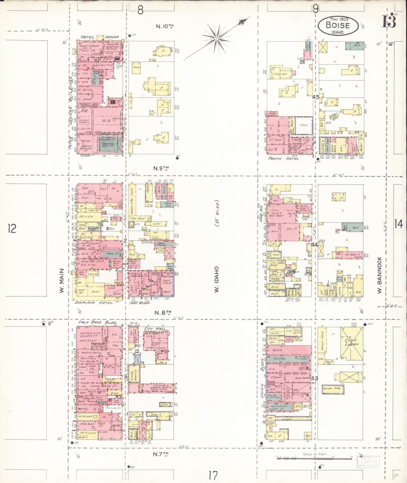 Sanborn Fire Insurance Map from Boise, Ada County, Idaho (1903), Sheet #0013 - Historic Sanborn Fire Insurance Map Print, vintage old map wall art, antique decor, genealogy gift, Idaho Idaho map
