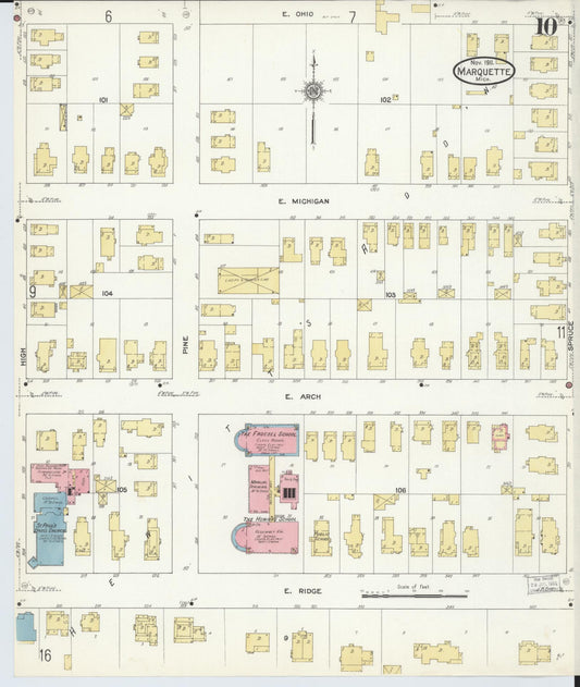 Sanborn Fire Insurance Map from Marquette, Marquette County, Michigan (1911), Sheet #0010 - Historic Sanborn Fire Insurance Map Print, vintage old map wall art, antique decor, genealogy gift, Michigan Michigan map