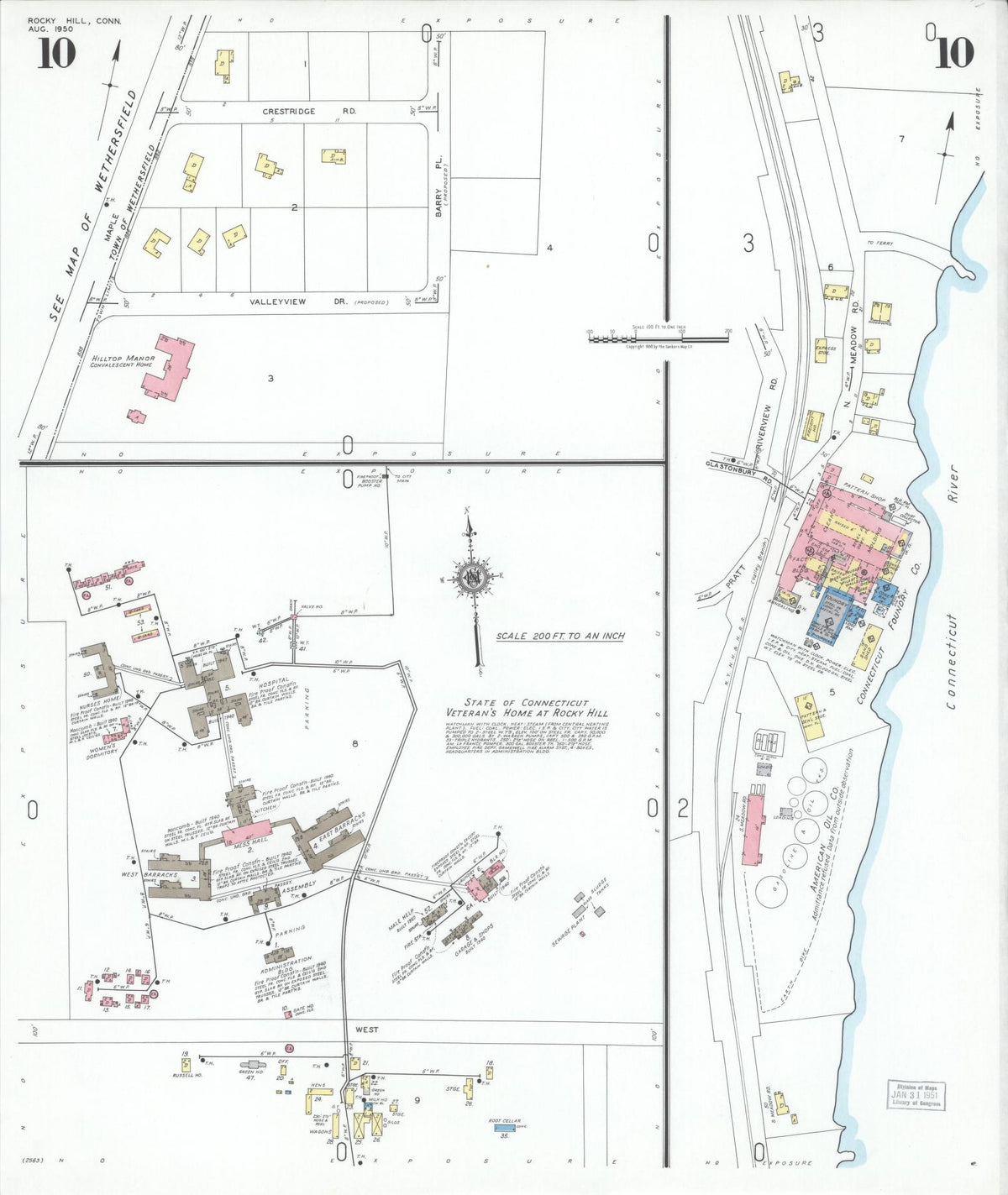 Sanborn Fire Insurance Map from Rocky Hill, Hartford County, Connecticut (1950), Sheet #0010 - Historic Sanborn Fire Insurance Map Print, vintage old map wall art, antique decor, genealogy gift, Connecticut Connecticut map