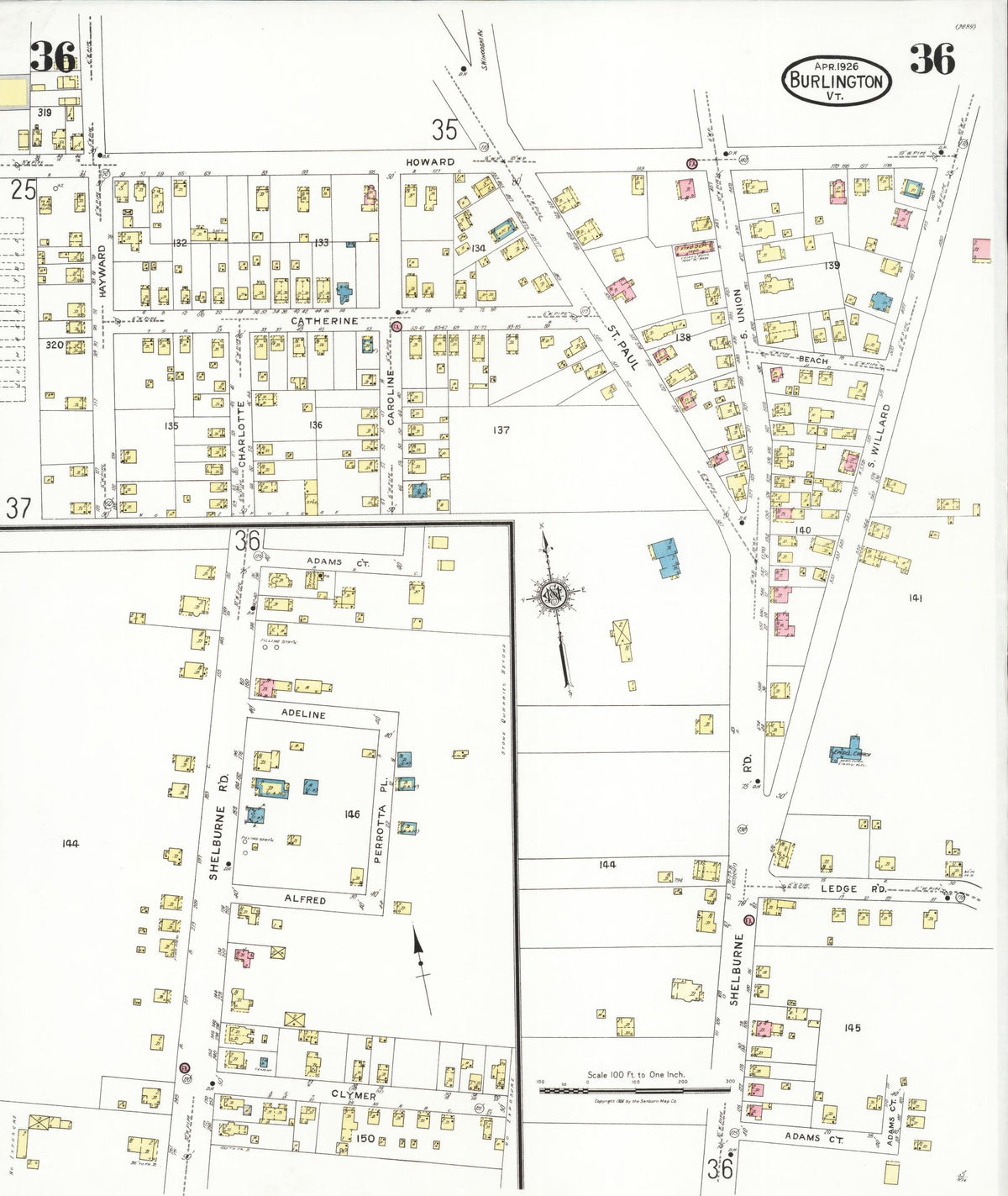 Sanborn Fire Insurance Map from Burlington, Chittenden County, Vermont (1926), Sheet #0036 - Complete Map Set gallery image, historic Sanborn map, vintage wall art, Vermont Vermont