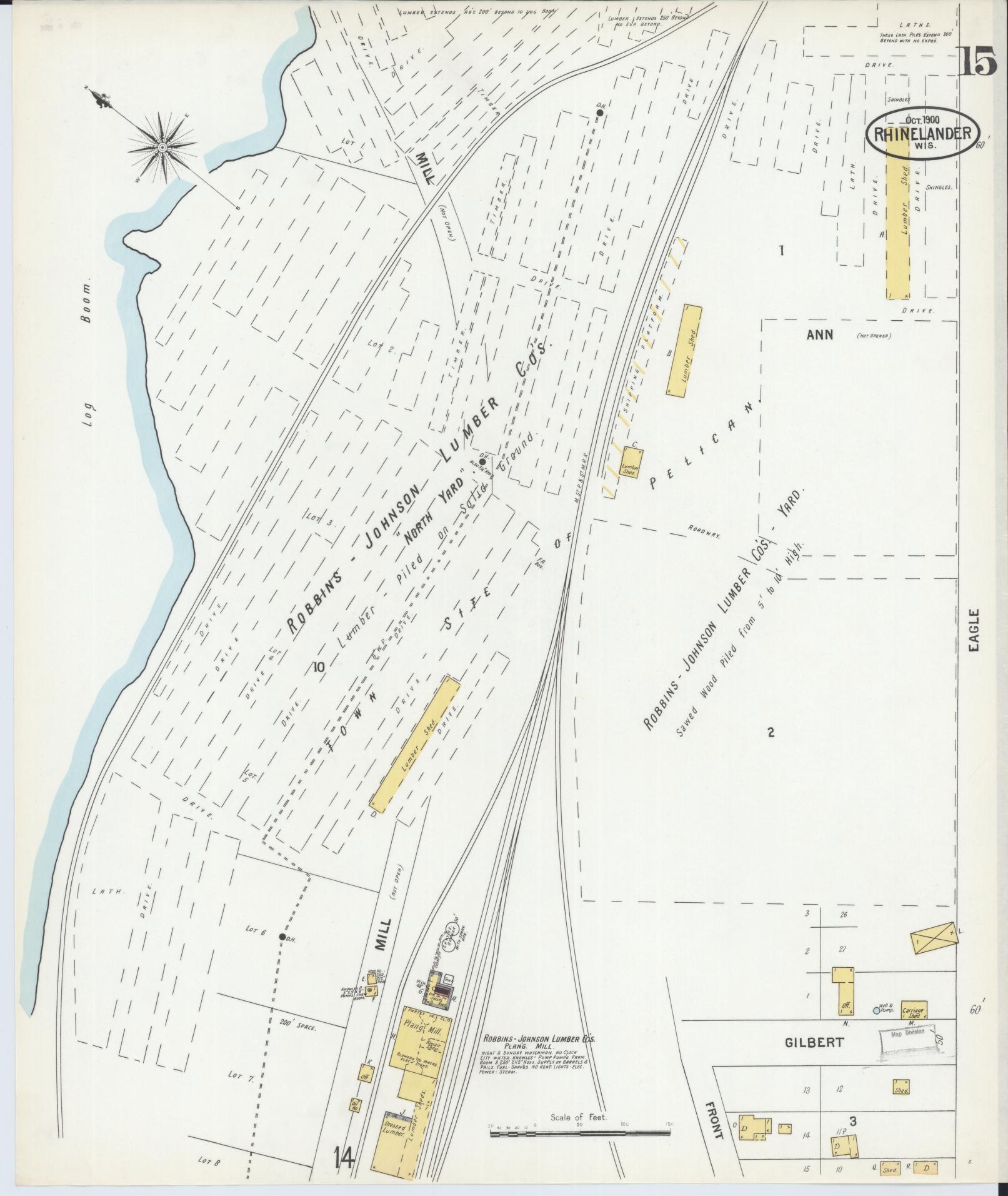 Sanborn Fire Insurance Map from Rhinelander, Oneida County, Wisconsin (1900), Sheet #0015 - Complete Map Set gallery image, historic Sanborn map, vintage wall art, Wisconsin Wisconsin
