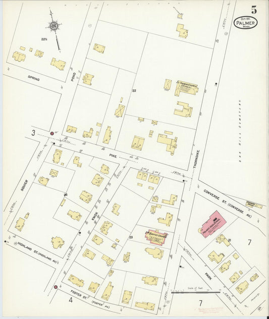 Sanborn Fire Insurance Map from Palmer, Hampden County, Massachusetts (1911), Sheet #0005 - Historic Sanborn Fire Insurance Map Print, vintage old map wall art, antique decor, genealogy gift, Massachusetts Massachusetts map