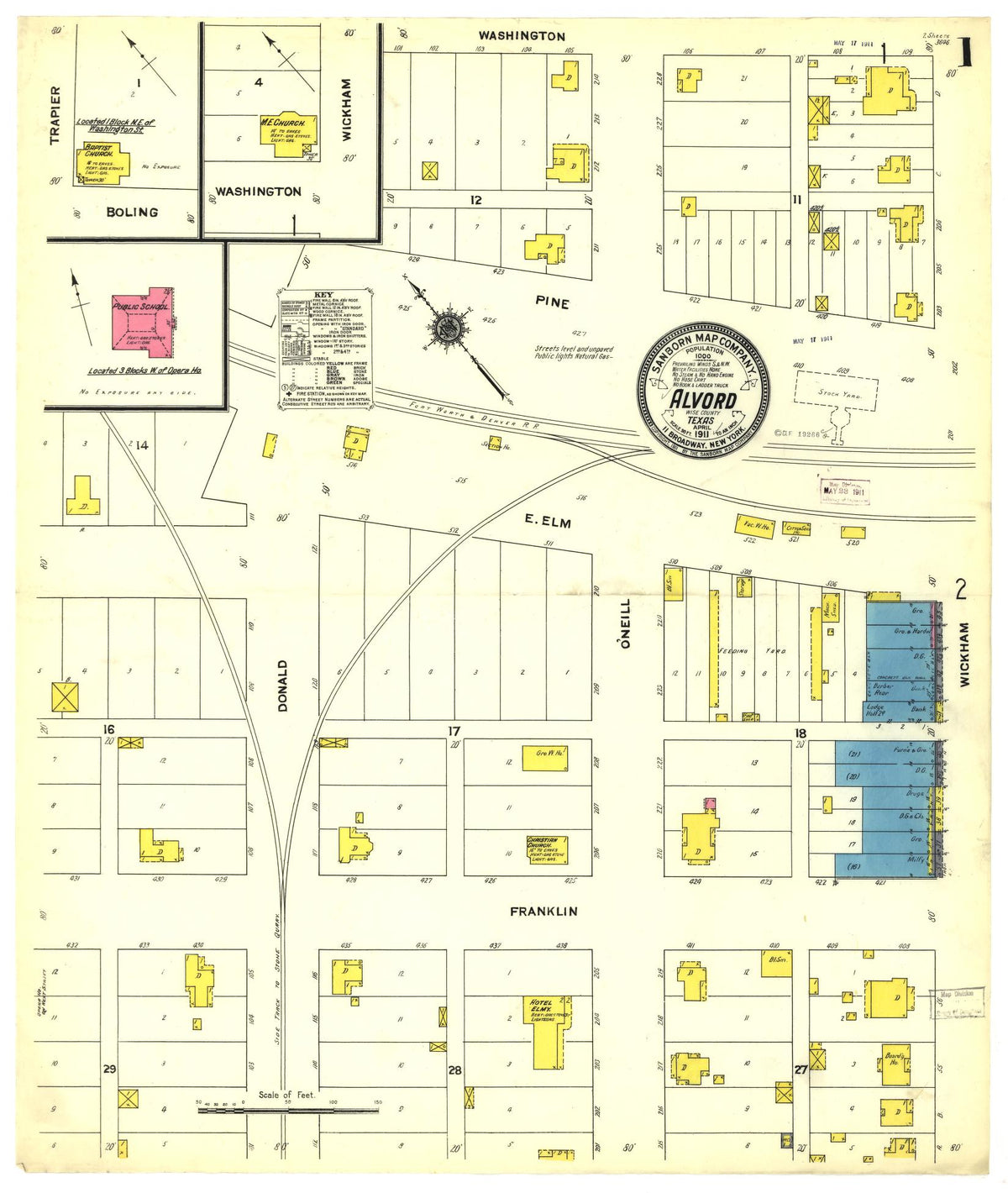 Sanborn Fire Insurance Map from Alvord, Wise County, Texas (1911), Sheet #0001 - Historic Sanborn Fire Insurance Map Print, vintage old map wall art, antique decor, genealogy gift, Texas Texas map