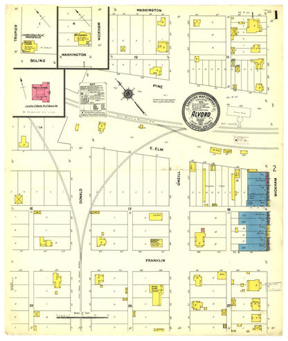 Sanborn Fire Insurance Map from Alvord, Wise County, Texas (1911), Sheet #0001 - Historic Sanborn Fire Insurance Map Print, vintage old map wall art, antique decor, genealogy gift, Texas Texas map