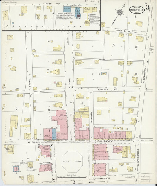 Sanborn Fire Insurance Map from Berryville, Carroll County, Arkansas (1914), Sheet #0003 - Historic Sanborn Fire Insurance Map Print, vintage old map wall art, antique decor, genealogy gift, Arkansas Arkansas map
