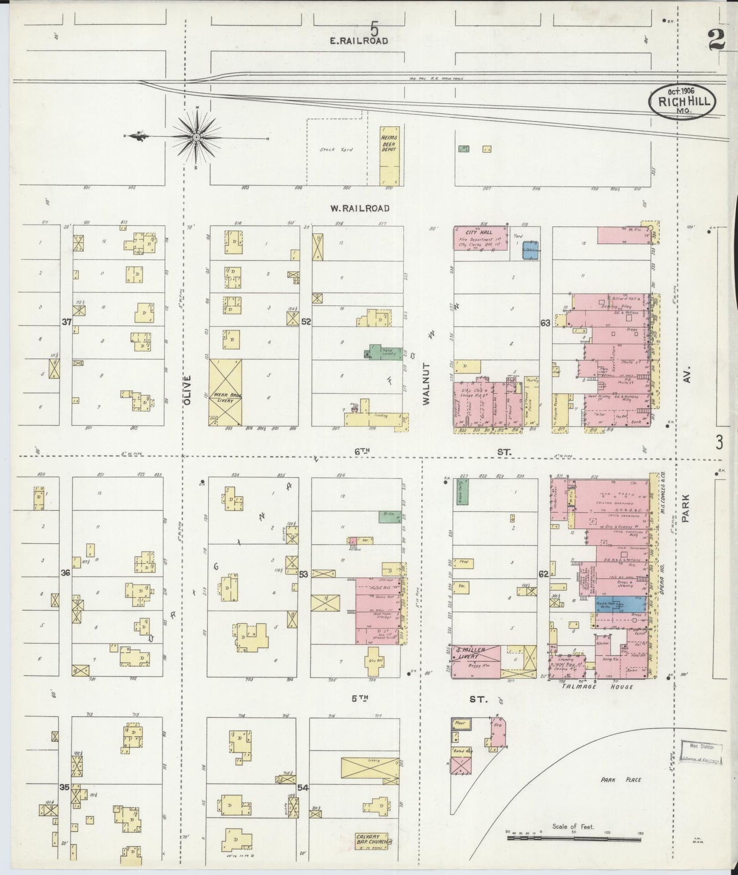 Sanborn Fire Insurance Map from Rich Hill, Bates County, Missouri (1906), Sheet #0002 - Complete Map Set gallery image, historic Sanborn map, vintage wall art, Missouri Missouri
