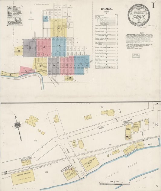 Sanborn Fire Insurance Map from Coquille, Coos County, Oregon (1920), Sheet #0001 - Complete Map Set gallery image, historic Sanborn map, vintage wall art, Oregon Oregon