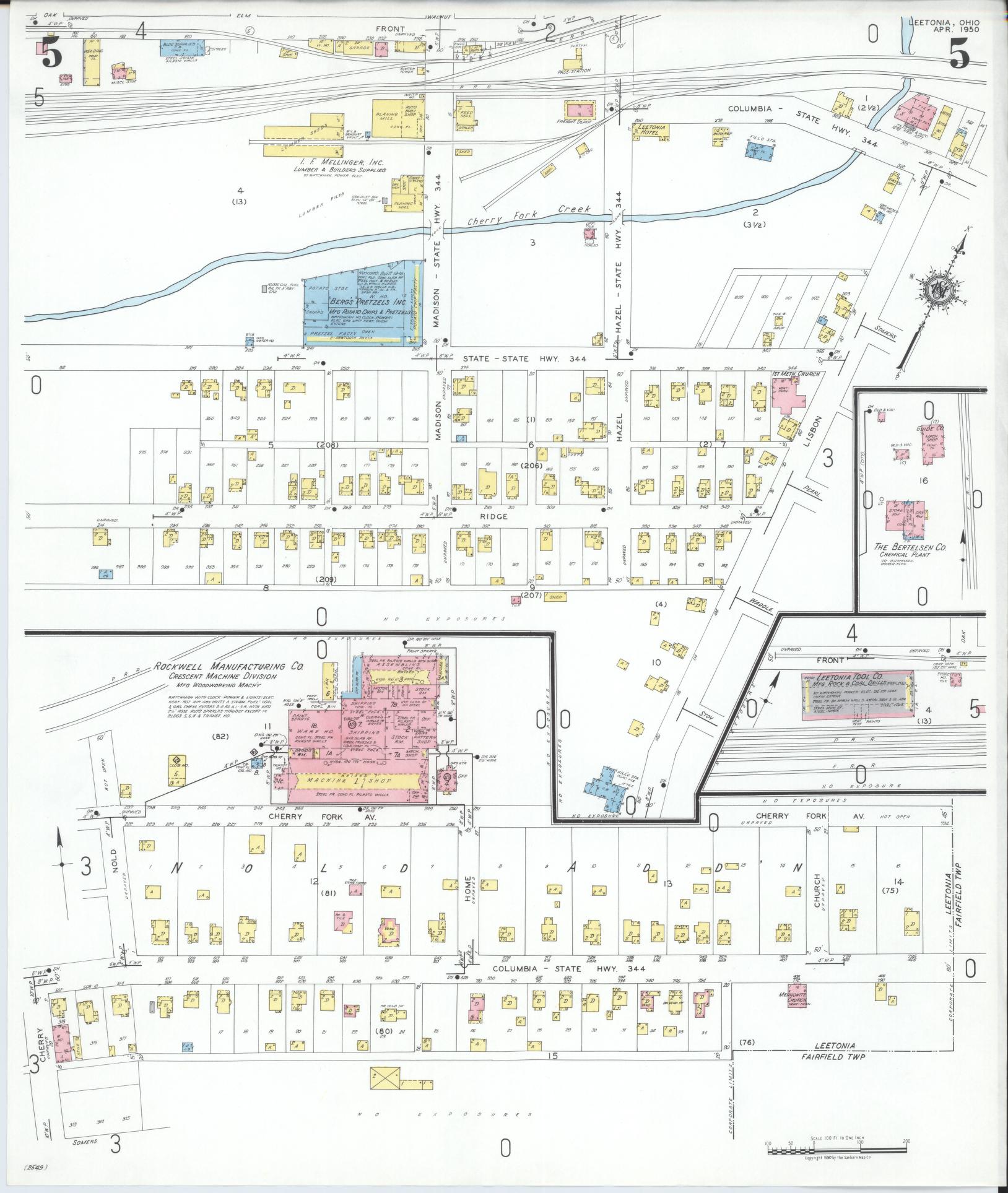 Sanborn Fire Insurance Map from Leetonia, Columbiana County, Ohio (1950), Sheet #0005 - Historic Sanborn Fire Insurance Map Print, vintage old map wall art, antique decor, genealogy gift, Ohio Ohio map