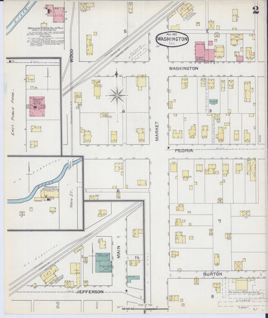 Sanborn Fire Insurance Map from Washington, Tazewell County, Illinois (1892), Sheet #0002 - Historic Sanborn Fire Insurance Map Print, vintage old map wall art, antique decor, genealogy gift, Washington Washington map