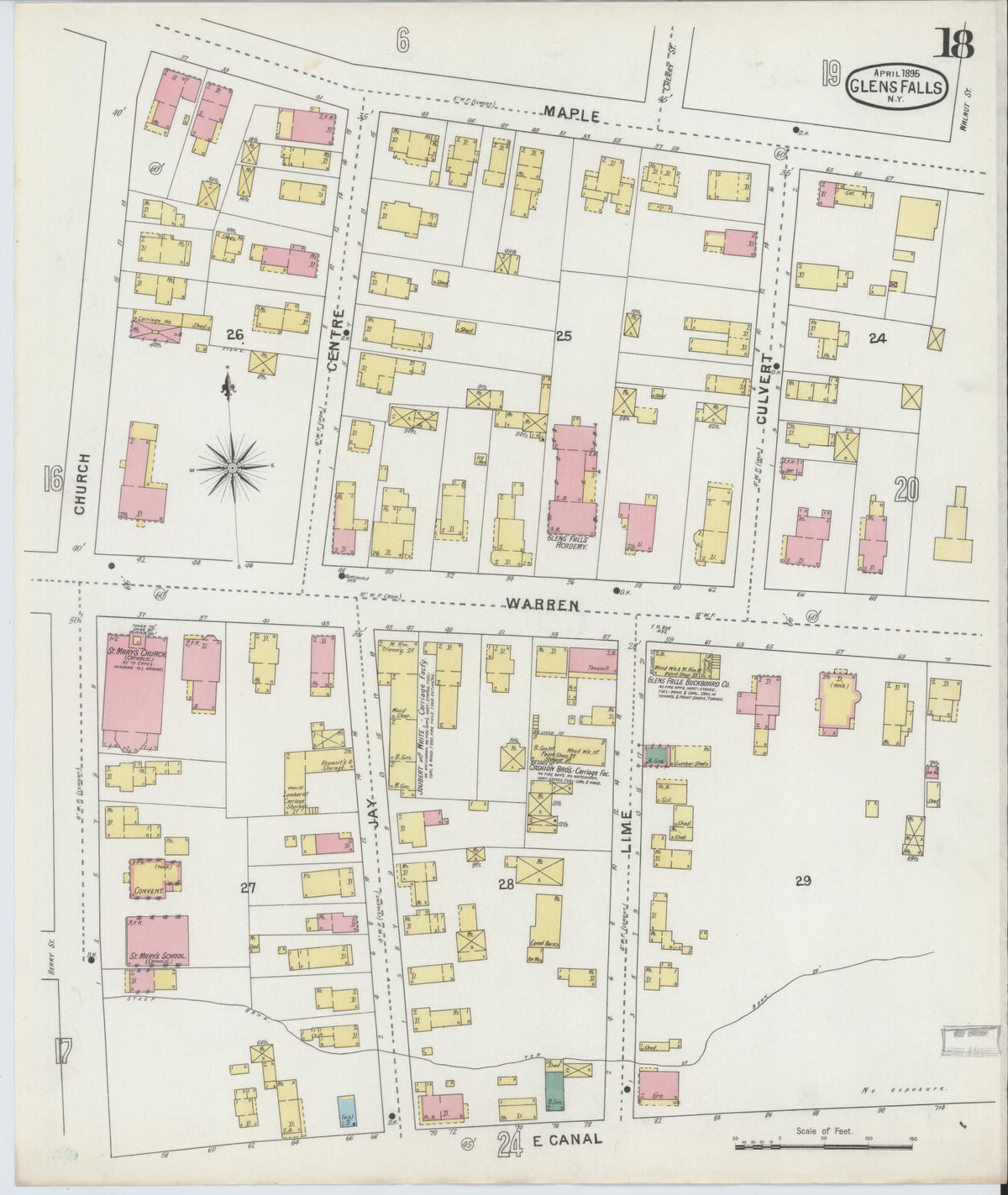 Sanborn Fire Insurance Map from Glens Falls, Warren County, New York (1895), Sheet #0018 - Complete Map Set gallery image, historic Sanborn map, vintage wall art, New York New York